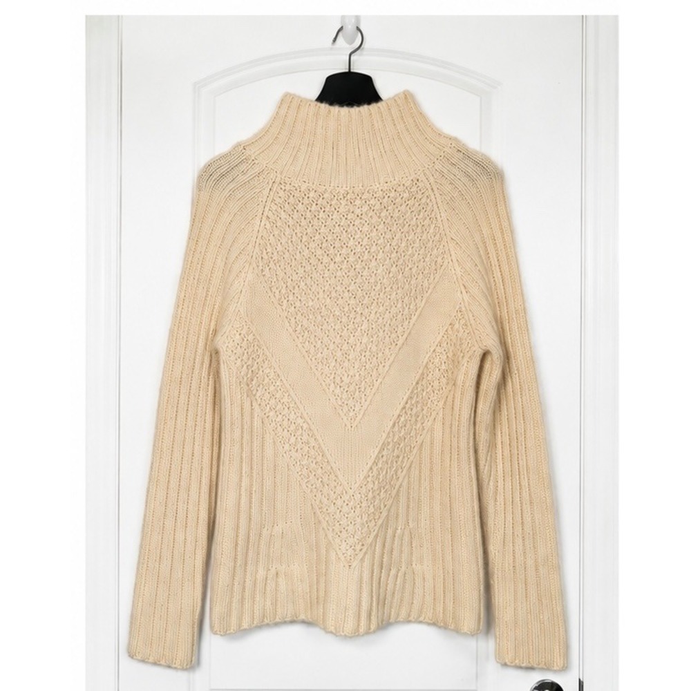 Banana Republic Italian Yarn Alpaca Merino Mock Neck Chevron Sweater Cream M
